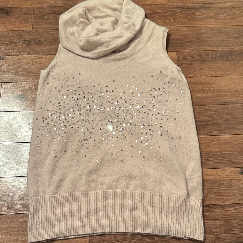 Zara sleeveless cowl neck sweater Angora blend with scattered sequins
